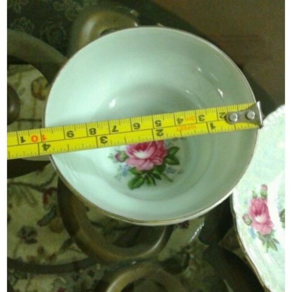 3 Legs Porcelain Lusterware Teacup &  Saucer Set, Pink Rose & Gold Trim Design - Picture 11 of 12